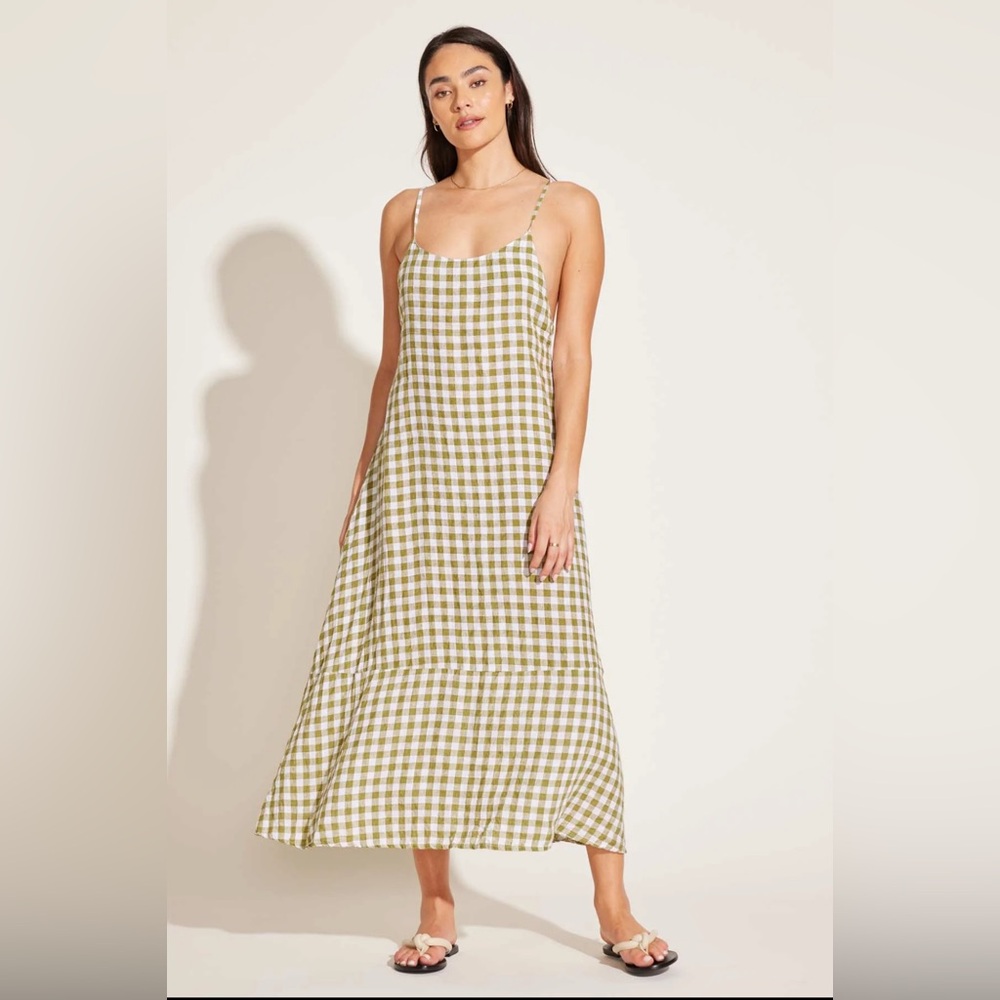 Mari Maxi Dress - Avocado Gingham L NWOT